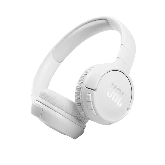 JBL Tune 510BT Comfortable Padded On-Ear Design White JBL Tune 510BT lightweight on-ear headphones with soft padded cushions for comfort