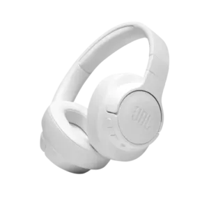 Close-up of JBL Tune 710BT earcup with built-in controls for calls, volume, and voice assistant